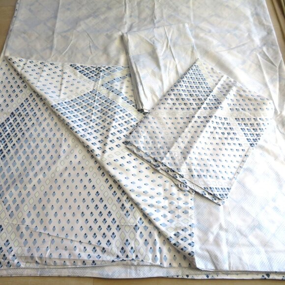 New Blue White Reversable Patterned Cotton Twin Duvet Set 2 Shams 1 Pillowcase - Picture 14 of 16